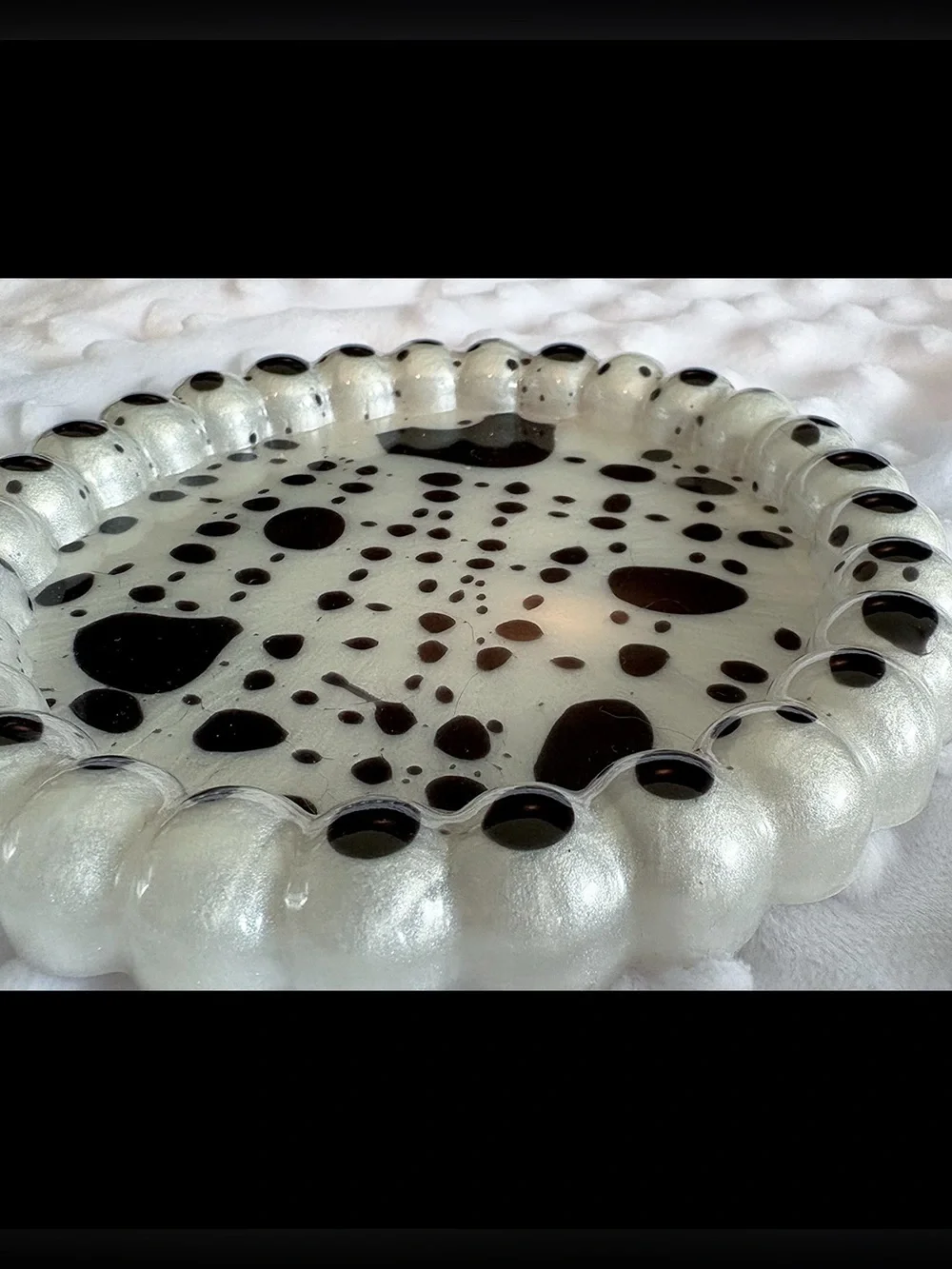 Handmade Resin Coasters / Trinket Trays Black and White Splatter
